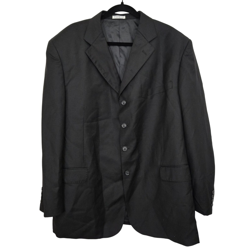 Versini Mens 42R 100% Virgin‎ Wool Blazer Jacket Black 4 Button Classic